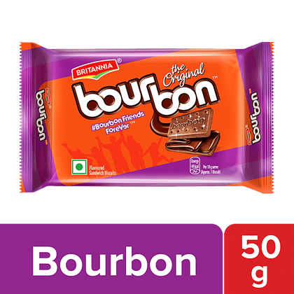 Britannia Bourbon, The Original Choco Creme Sandwich Biscuit, 50 G Pouch