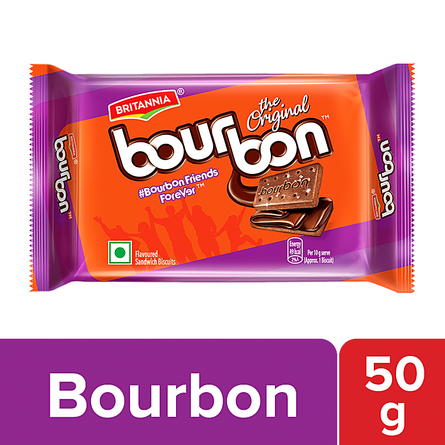 Britannia Bourbon, The Original Choco Creme Sandwich Biscuit, 50 G Pouch