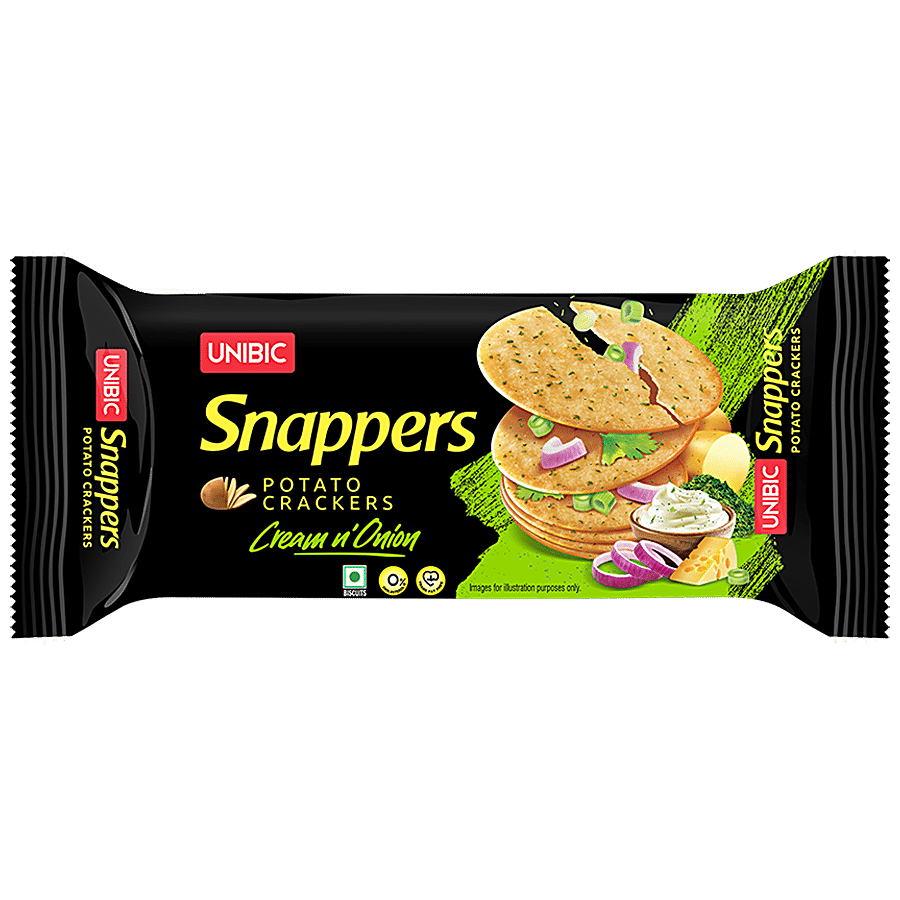 Unibic Snappers Potato Crackers, Cream & Onion, Light, Crispy Snack, 75 G