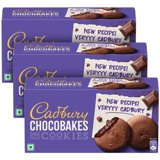 Cadbury Chocobakes Choc Filled Cookies/Biscuits - Family Pack, 3X150 g Multipack
