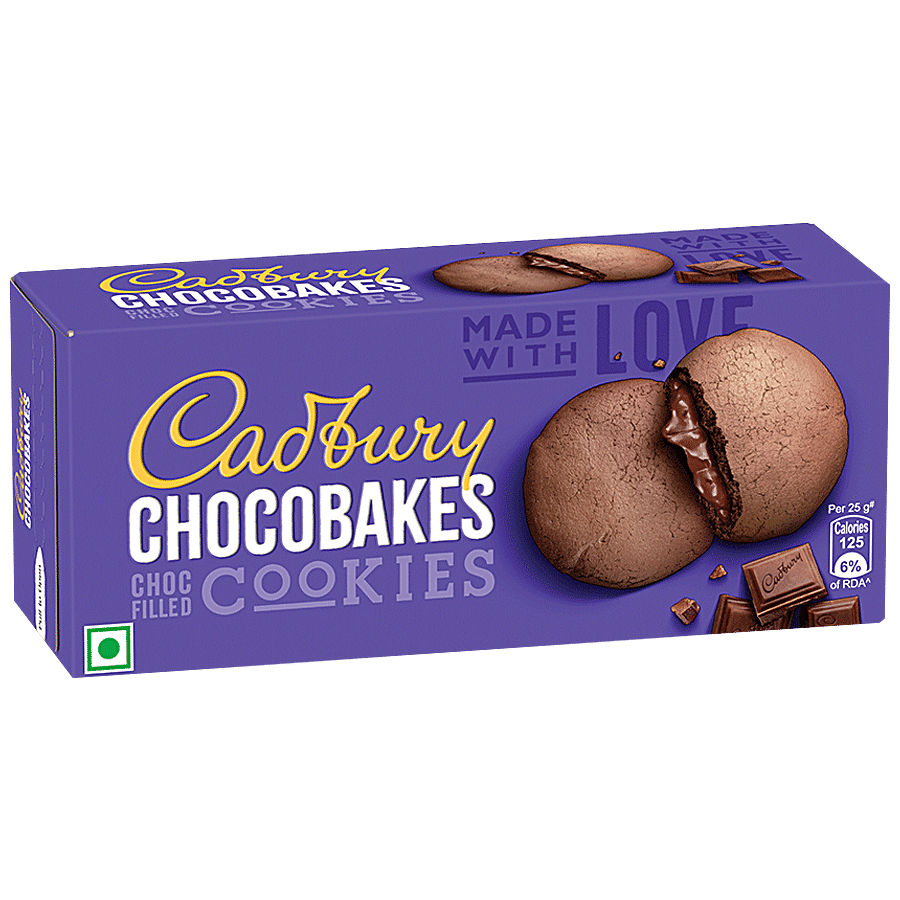 Cadbury Chocobakes Choc Filled Cookies, Centre Filled Chocolate Biscuits, 150 G, 12 Pcs