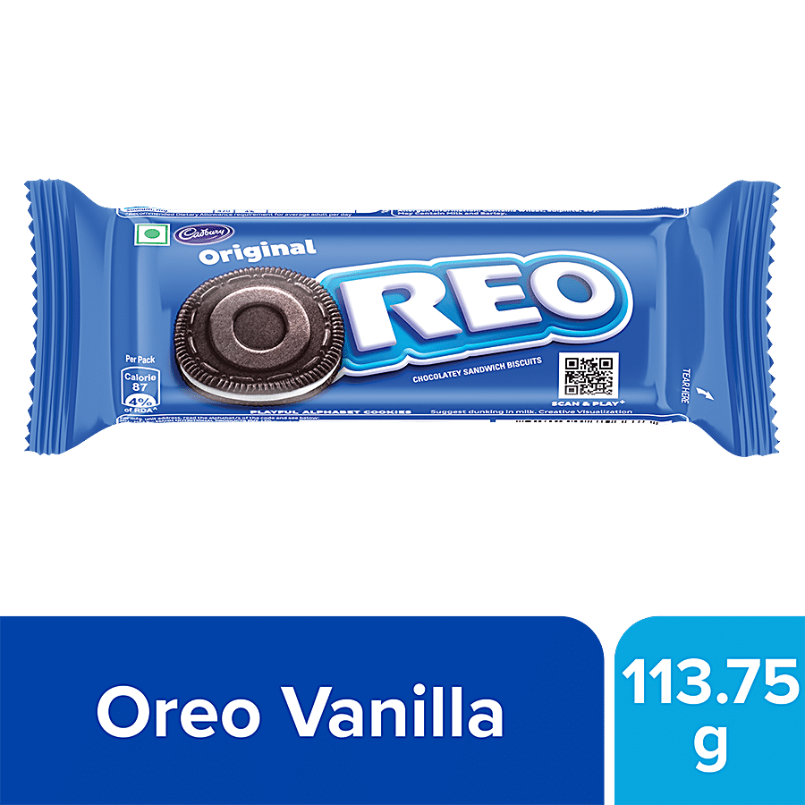 Cadbury Oreo Vanilla Flavour Creme Sandwich Biscuit, 113.75 G