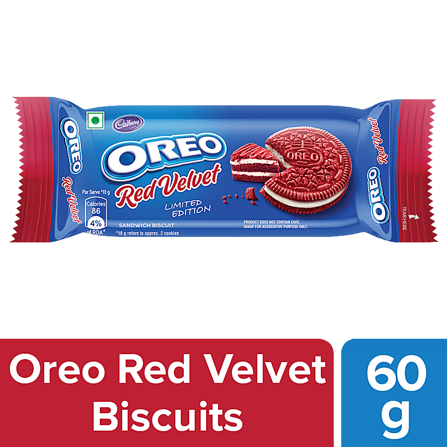 Cadbury Oreo Red Velvet Sandwich Biscuit, Limited Edition, Yummy Treat, 60 G