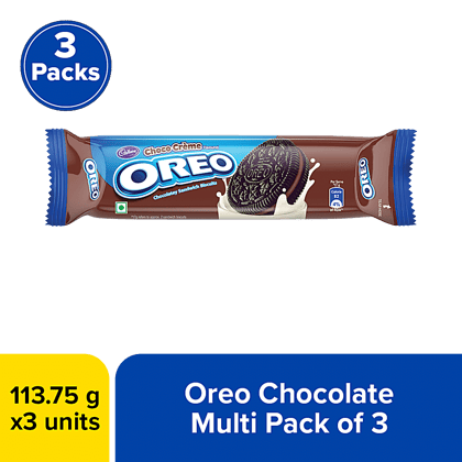 Cadbury Oreo Chocolate Flavour Creme Sandwich Biscuit, 3 X 113.75 G Multipack