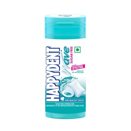Happydent Wave, Xylitol Sugarfree Mint Flavour, Bubble Gum Pocket Bottle, 18 Pieces, 28.9 G