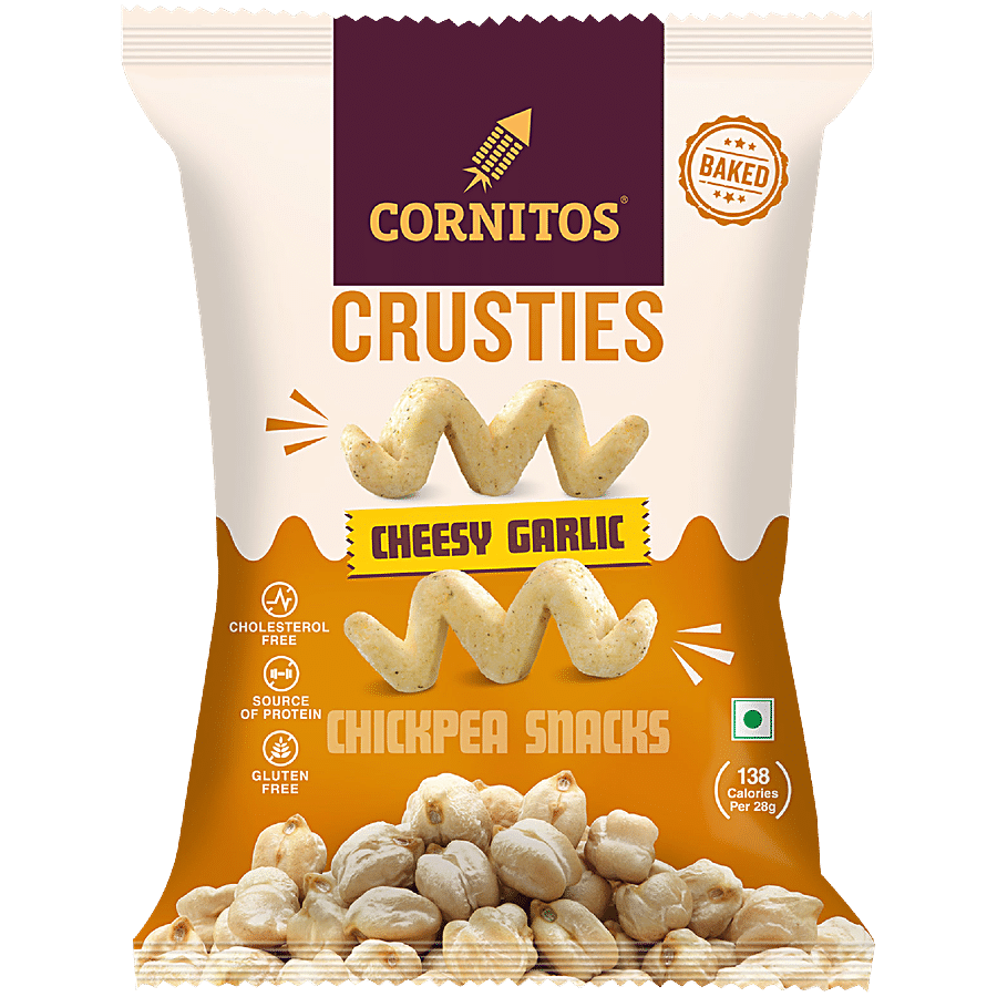 Cornitos Crusties Chana Snacks, Cholesterol & Gluten Free, Cheesy Garlic, 57 G