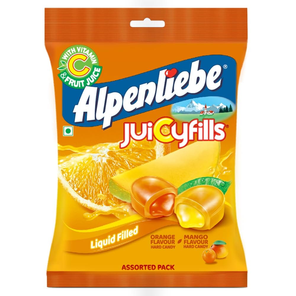 Alpenliebe Juicy Fills, Orange & Mango Flavour, Assorted Candy Pouch, 144 G/, 174.8G, 40 Pc