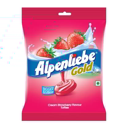 Alpenliebe Gold, Cream Strawberry Candy Pouch, 324 Grams, 90 Pc