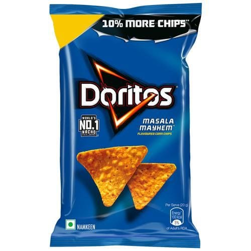Doritos Nacho Chips, Masala Mayhem Flavour, Crunchy, Crispy Snacks, 153 G Party Pack