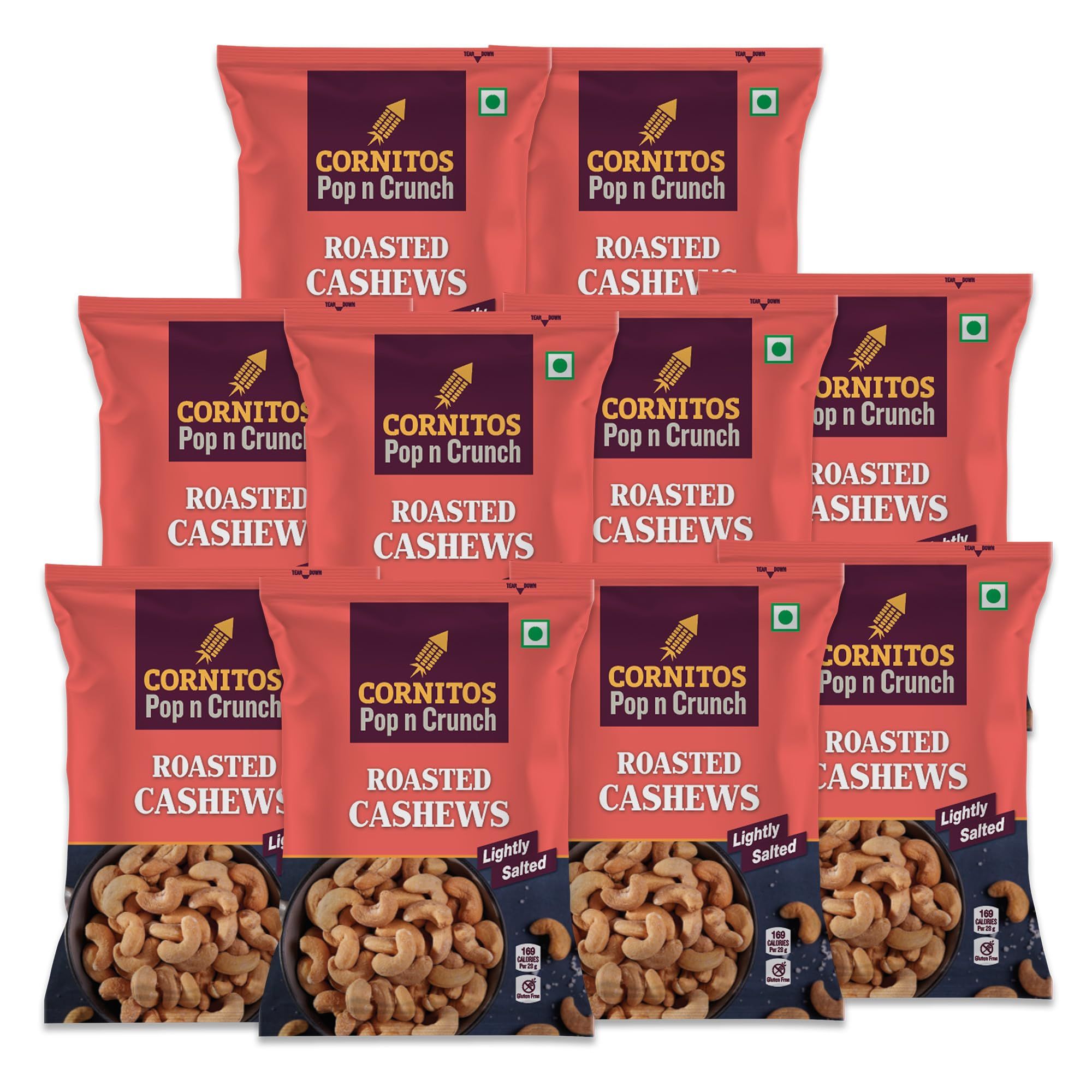 Cornitos Roasted Cashew Lightly Salted, Pack Of 10, 25G Each