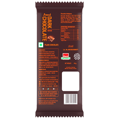 Amul Dark Chocolate, 40 G