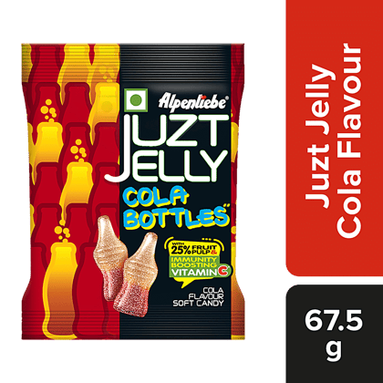 Alpenliebe Juzt Jelly, With 25% Fruit Pulp, Cola Flavour Bottles, 67.5 G Pouch
