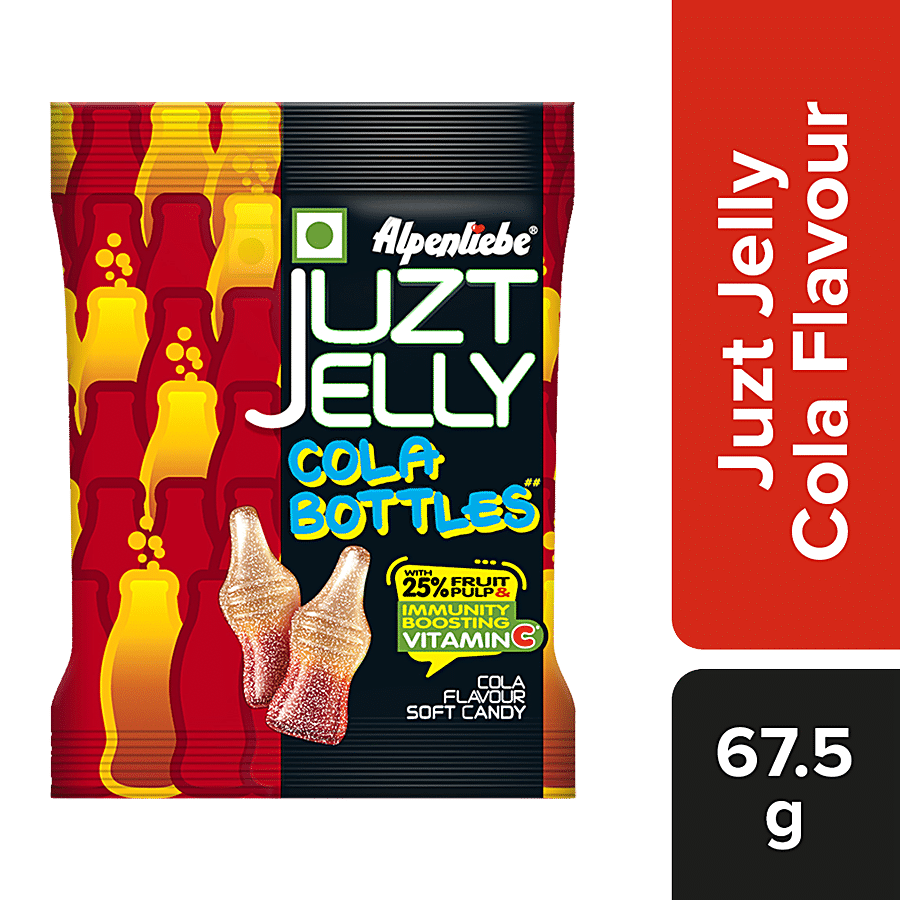 Alpenliebe Juzt Jelly, With 25% Fruit Pulp, Cola Flavour Bottles, 67.5 G Pouch