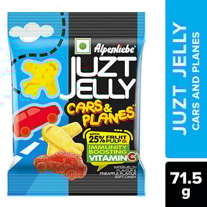 Alpenliebe Juzt Jelly Cars And Planes Watermelon Pineapple Flavour Soft Candy, 71.5G