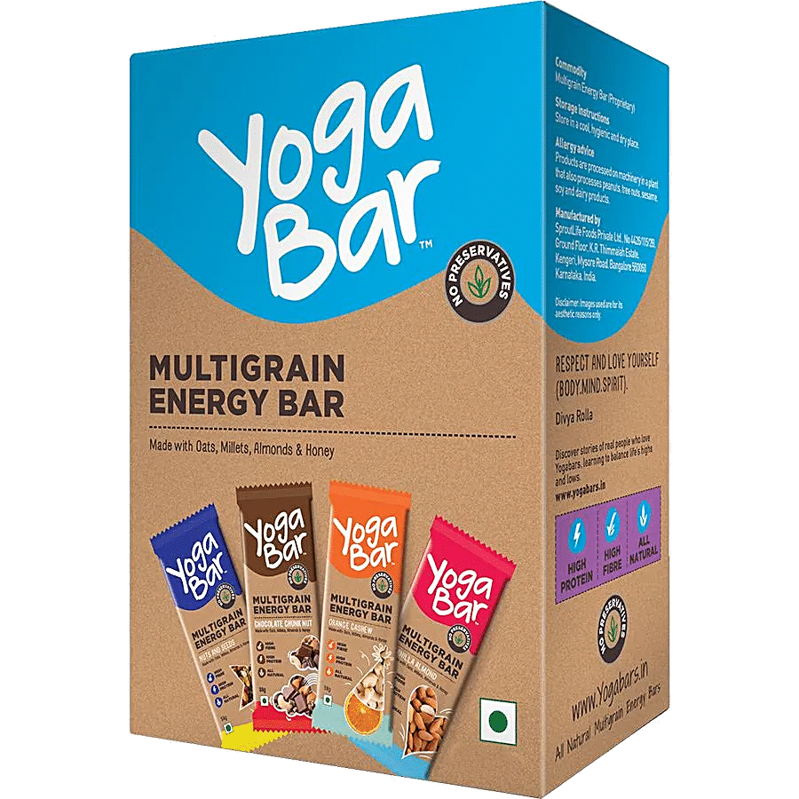 Yoga Bar Multigrain Variety Energy Bar, Chocolate, Vanilla Almonds, Cashew Orange & Nuts & Seeds, 38 G (Pack Of 6)