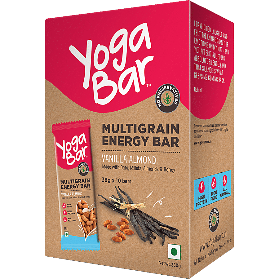 Yoga Bar Multigrain Energy Bar, Vanilla Almond, Healthy Snack, High In Protein & Fibre, 38 G (Pack Of 10)