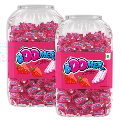 Skittles Boomer Bubble Gum Jar, Strawberry Flavoured Chewing Gum, Long Lasting Sweetness, Fun Chewing Gum Ideal For Sharing With Friends, 999.6 G, Pack Of 2