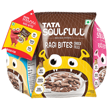 Tata Soulful Ragi Bites Combo Pack, Choco Fills, Vanilla Fills & Strawberry Fills, 168 G (28G X6)