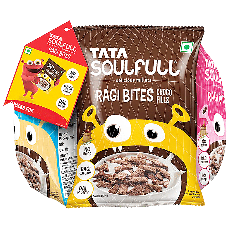 Tata Soulful Ragi Bites Combo Pack, Choco Fills, Vanilla Fills & Strawberry Fills, 168 G (28G X6)