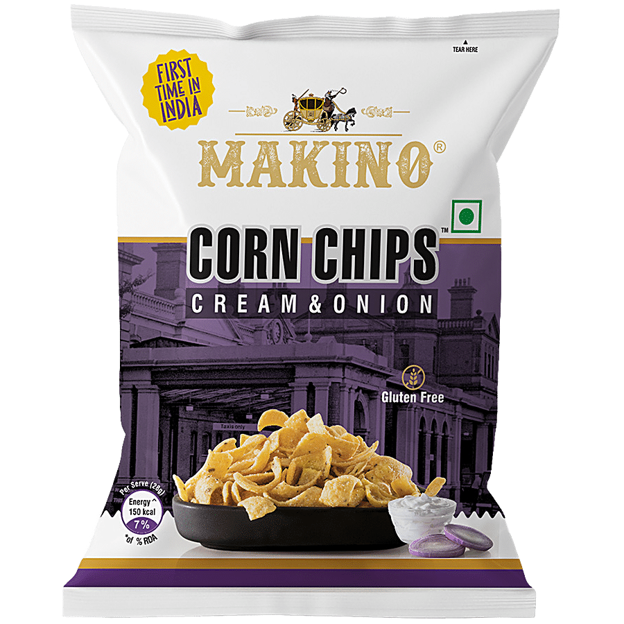 Makino Corn Chips, Cream & Onion, Gluten Free, 60 G Pouch