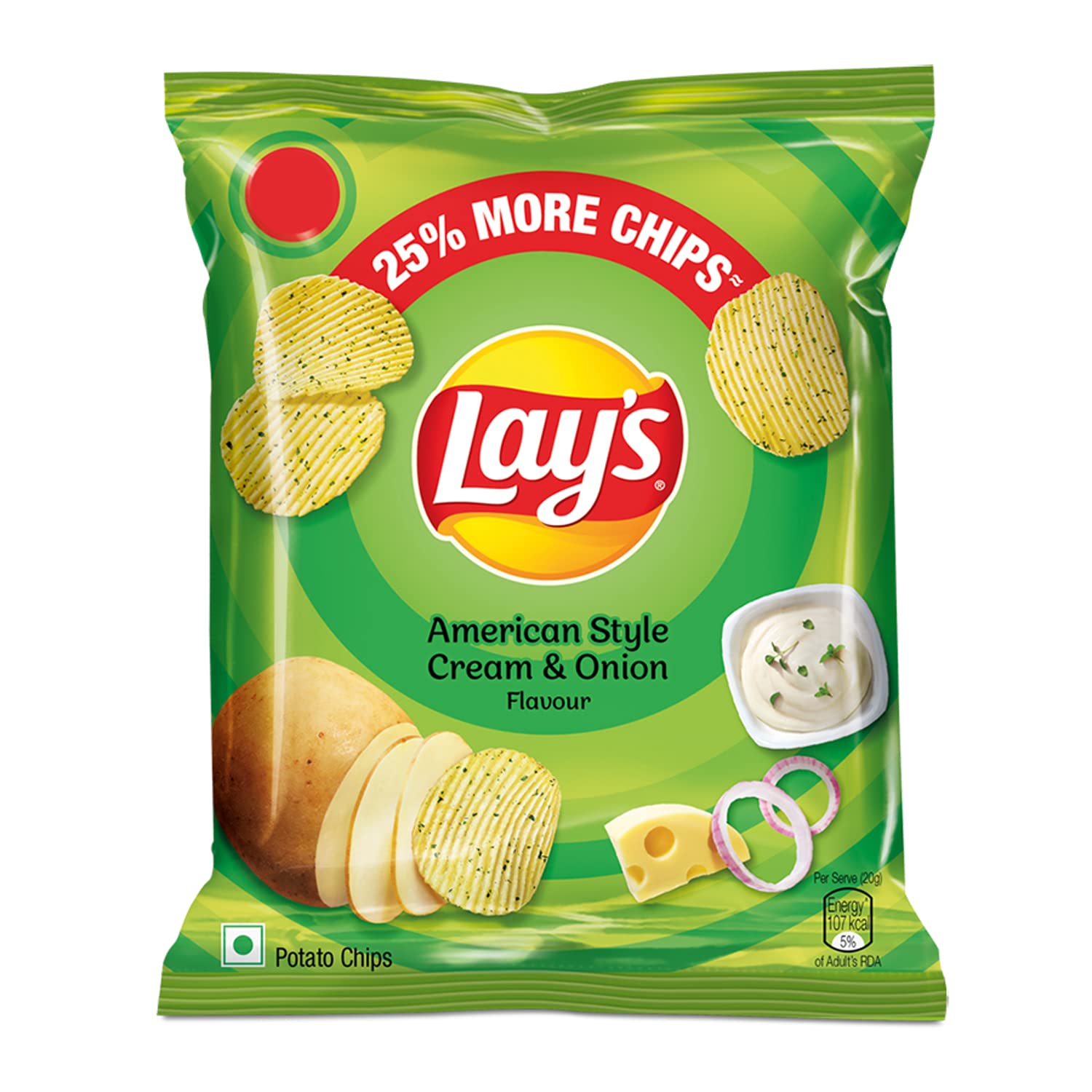 Lay's Potato Chips, American Style Cream And Onion Flavour, 28G, Transparent