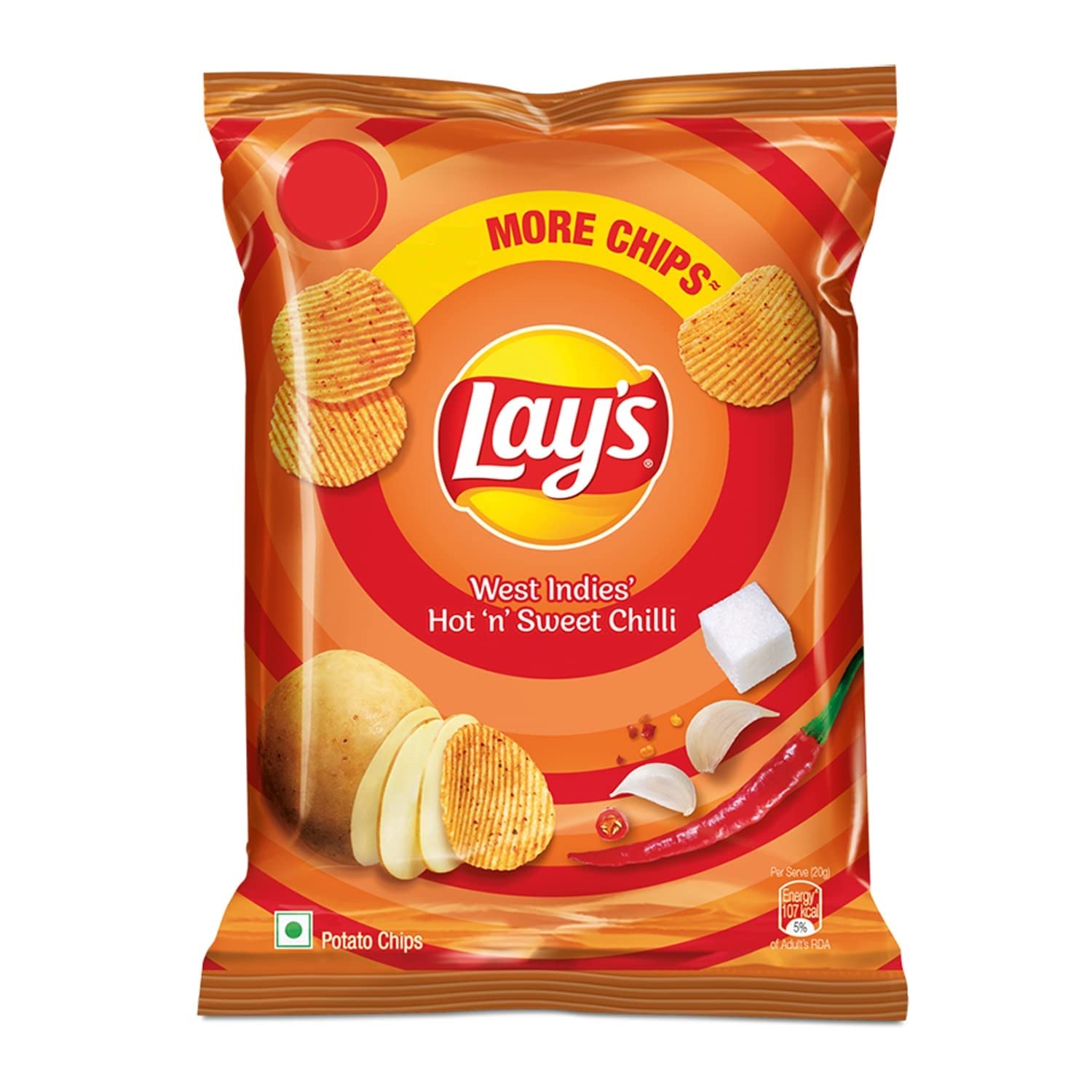 Lay's West Indies Hot 'N' Sweet Chilli Flavour, Crunchy & Snacks, 30G