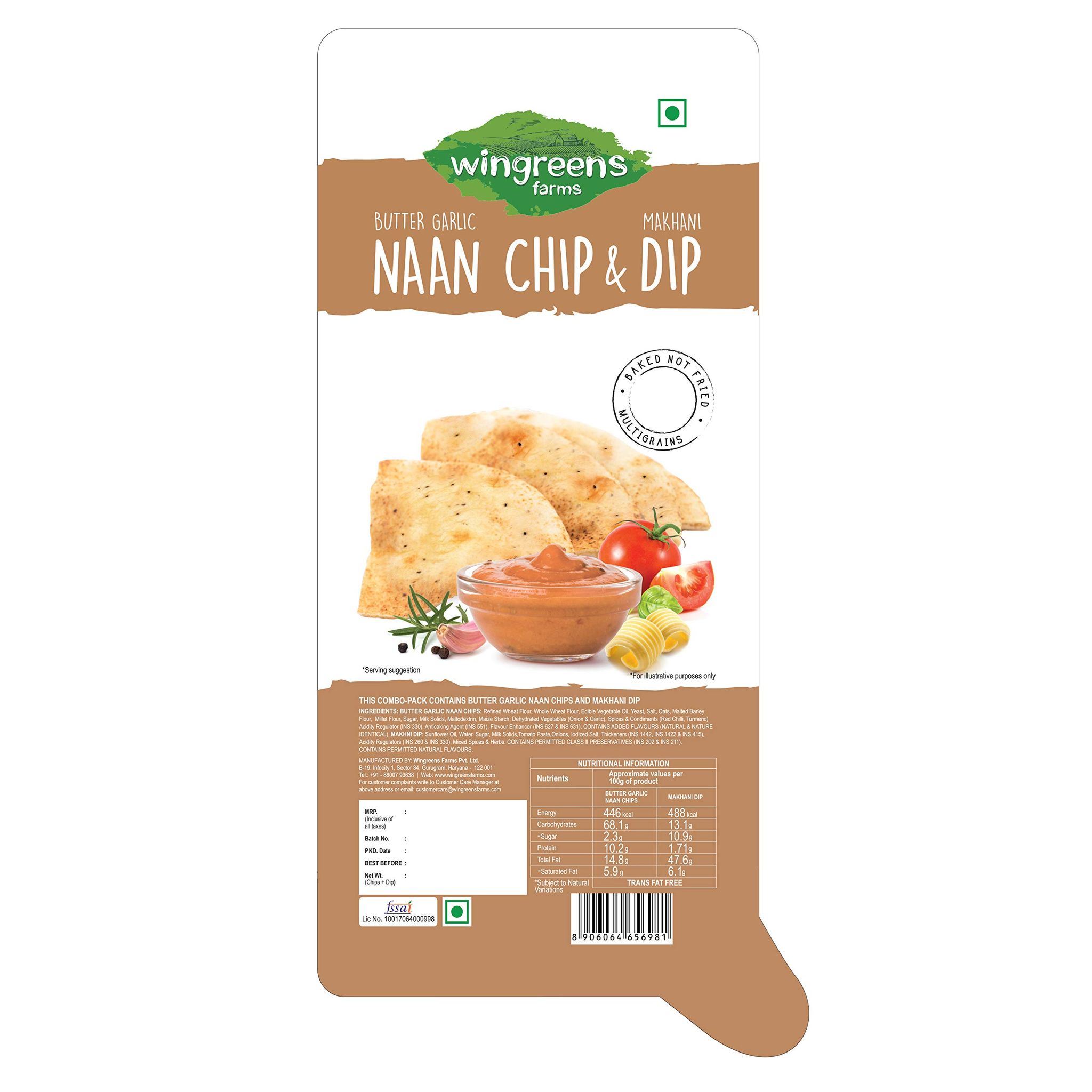 Wingreens Farms Butter Garlic Naan Chips + Makhni Dip
