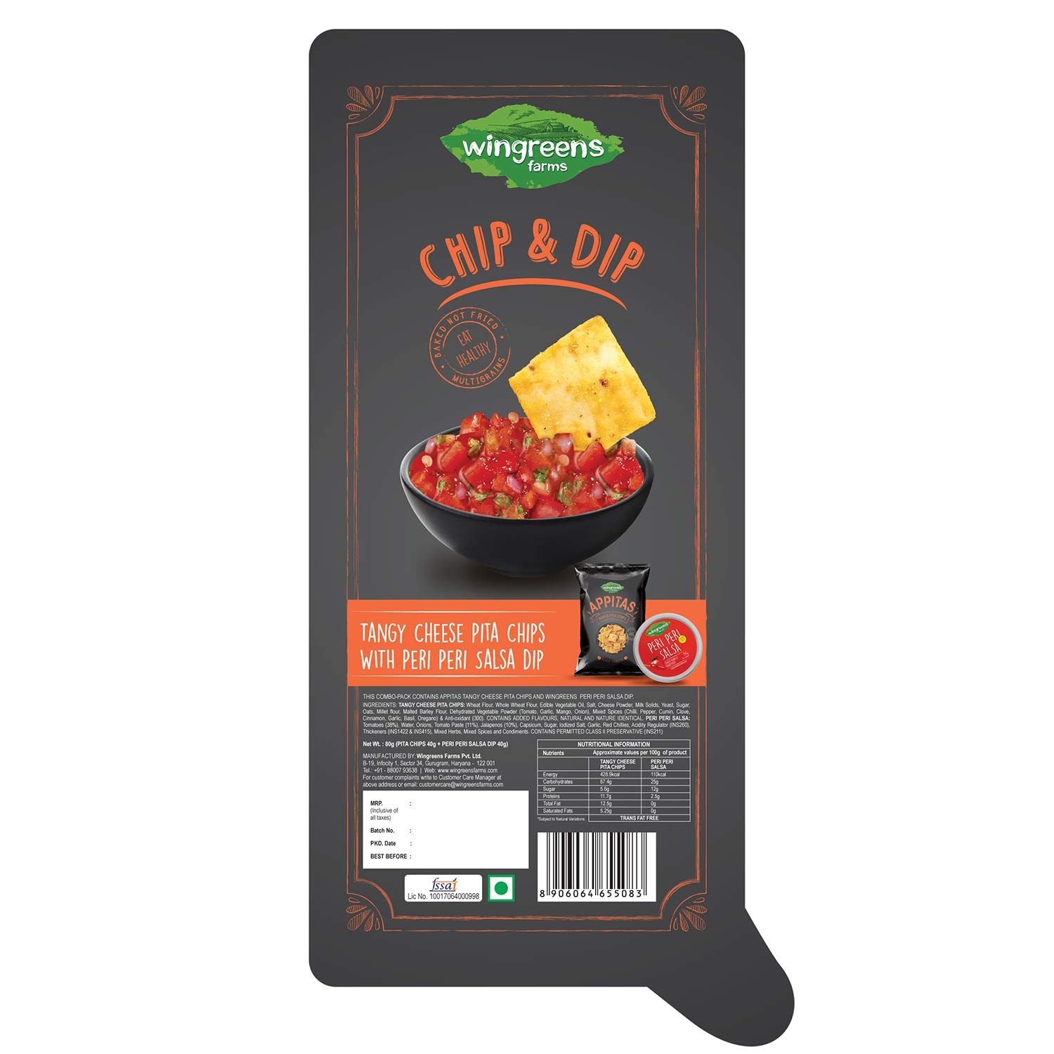 Wingreens Farms Chip & Dip, Tangy Cheese Pita Chips With Mexican Salsa Dip (Pack Of 1)