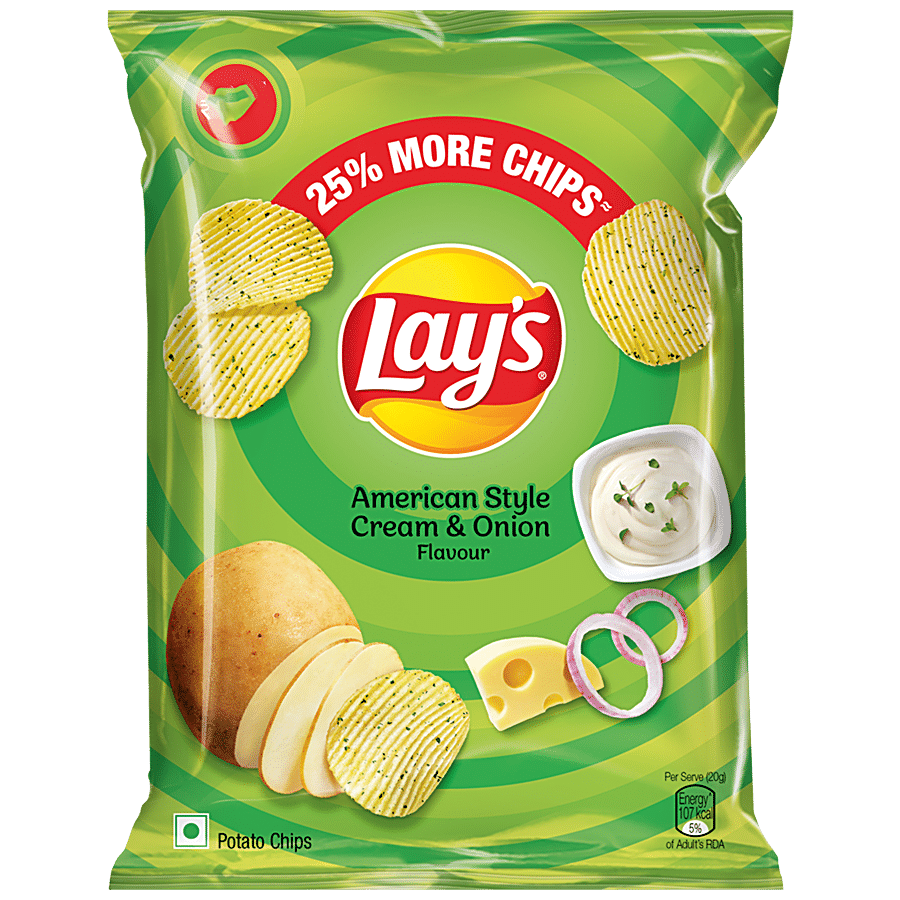 Lay's Potato Chips, American Style Cream & Onion Flavour, Crunchy Chips & Snacks, 50G