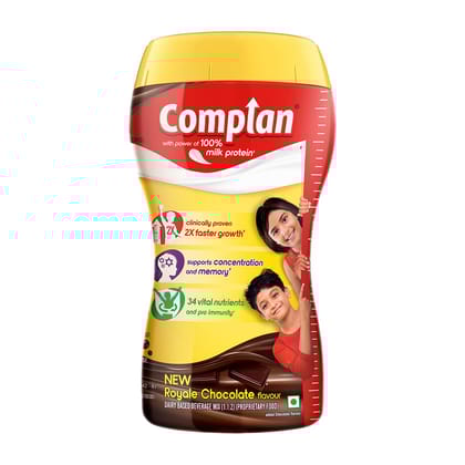 Complan Nutrition Drink Powder For Children, Royale Chocolate Flavour, 500 G Jar, Nutrition Drink For Kids With Protein & 34 Vital Nutrients