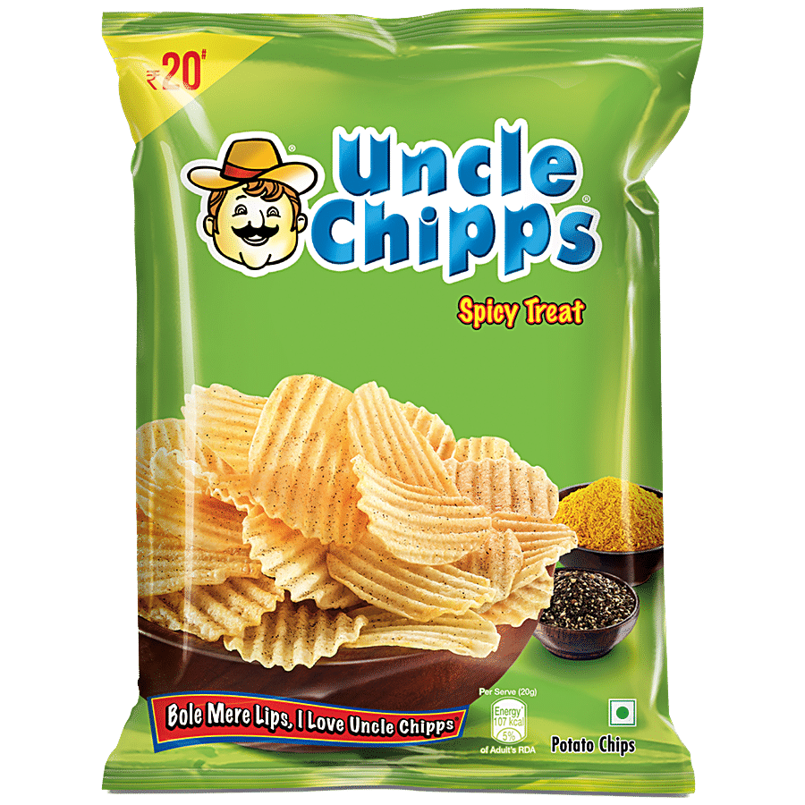 Uncle Chipps Potato Chips, Spicy Treat Flavour, Crispy Chips & Snacks, 50G