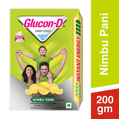 Glucon-D Instant Energy Health Drink, Nimbu Pani, 200 G Refill