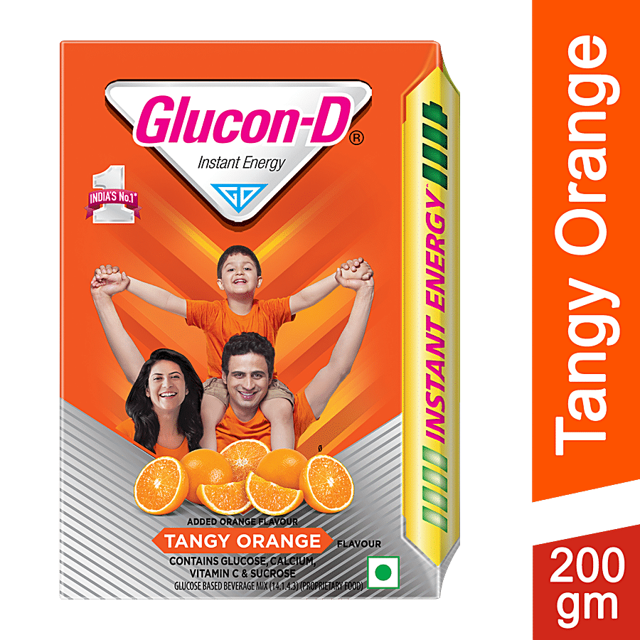 Glucon-D Instant Energy Health Drink, Tangy Orange, 200 G Refill