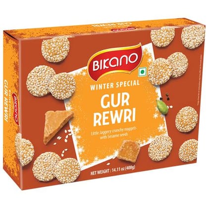 Bikano Winter Special Gur Rewari, Healthy Sweet Nuggets With Sesame Seeds, 400 G