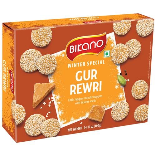 Bikano Winter Special Gur Rewari, Healthy Sweet Nuggets With Sesame Seeds, 400 G