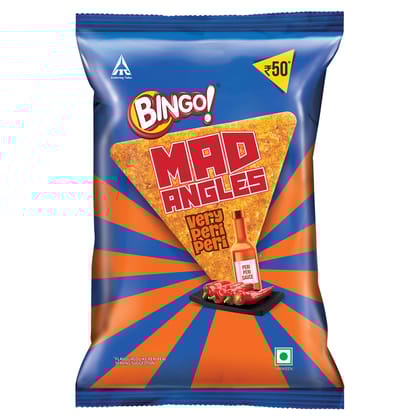 Bingo! Mad Angles Very Peri Peri, Spicy & Crunchy Corn, Based Triangle Chips Pack For Snacks, 117G/130G