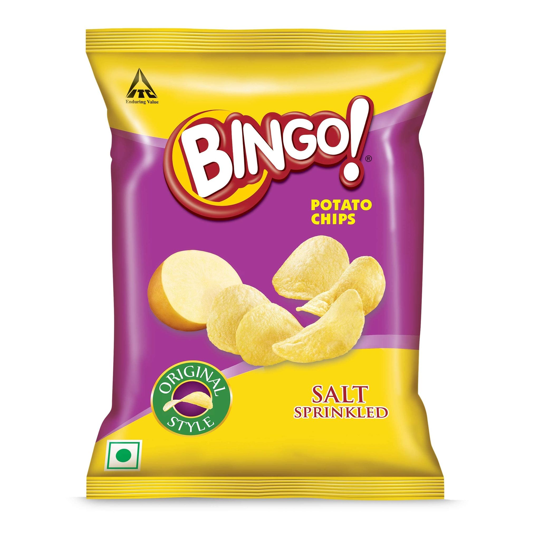 Bingo! Original Style Salt Sprinkled, Flat Cut Salted Potato Chips Pack For Snacks, 90G