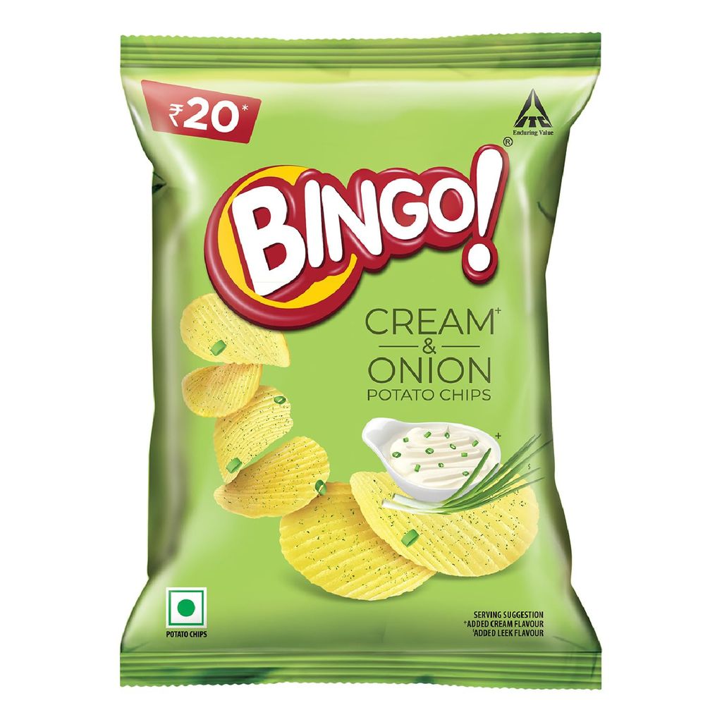 Bingo! Potato Chips, Cream & Onion Chips, Crispy & Crunchy Chips Pack For Snacks, 50G