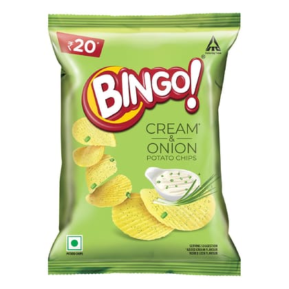 Bingo! Potato Chips, Cream & Onion Chips, Crispy & Crunchy Chips Pack For Snacks, 50G