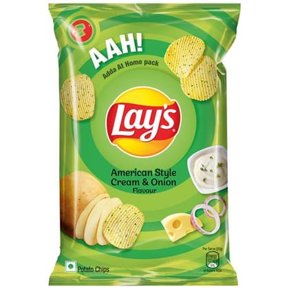 Lays Potato Chips, American Style Cream & Onion Flavour, Crunchy Snacks, 157 G