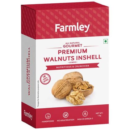 Farmley Premium Jumbo Inshell Walnut, Akhrot, Dry Fruits, Walnut With Shell, Natural Handpicked Akhrot Giri, Rich In Proteins & Antioxidants, 1 Kg