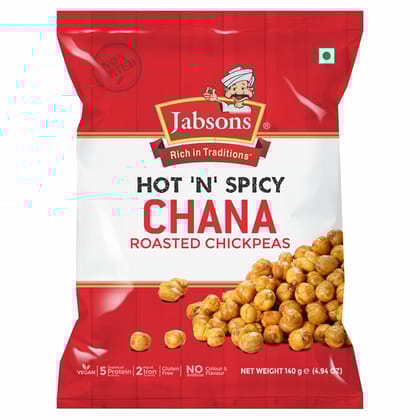 Jabsons Hot 'N' Spicy Chana, 140G |Roasted Chana |Roasted Namkeen Snacks |Vegan, Gluten, Free, Crunchy, Protein Snacks |Bhuna Chana |Flavoured Chana