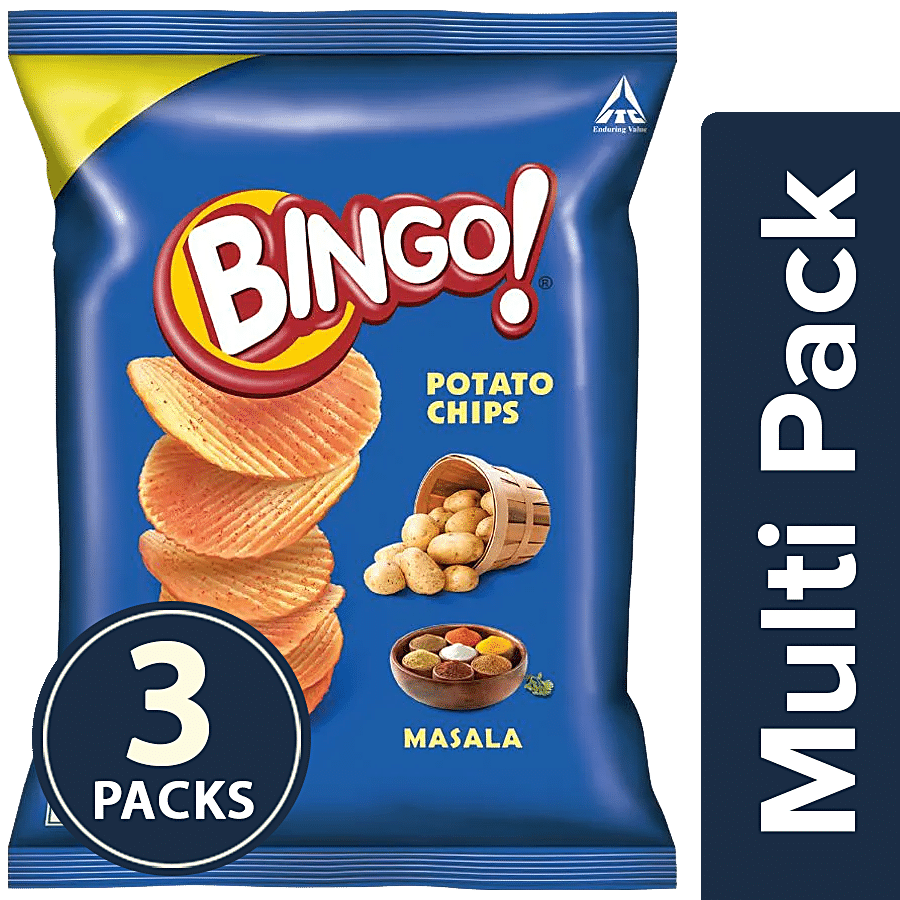 Bingo Potato Chips, Masala, 3X25 G Multipack