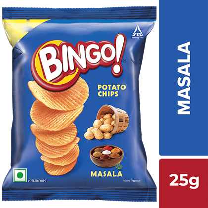Bingo Potato Chips, Masala Flavour, Crispy & Spicy, Pack For Snacks, 25 G Pouch
