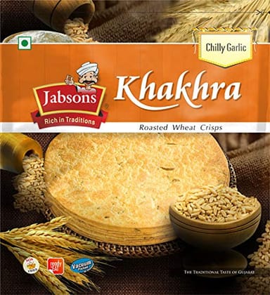 Jabsons Chilli Garlic Khakhra, 180 G|Ready To Eat Khakhra |Indian Snacks, Chilly Garlic Flavour Khakra, Indian Snacks |Gujrati Healthy Snacks