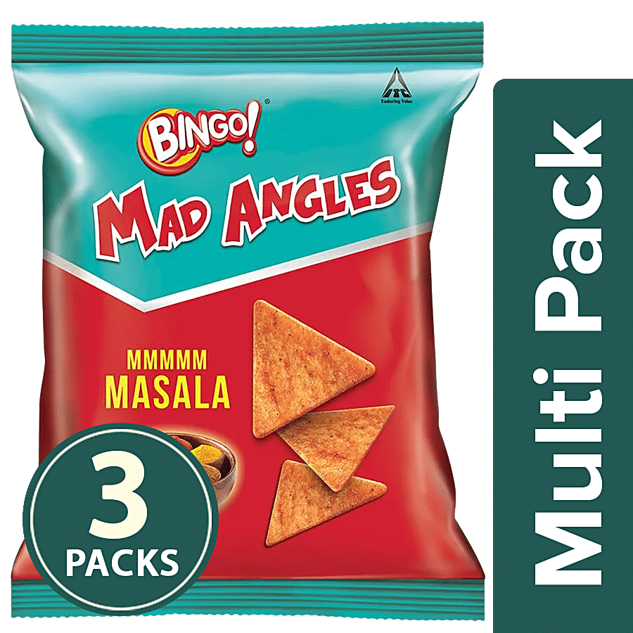 Bingo! Mad Angles Mmmmm Masala, Corn, Based Crunchy Chips Perfect For Snacking, 66G Pack