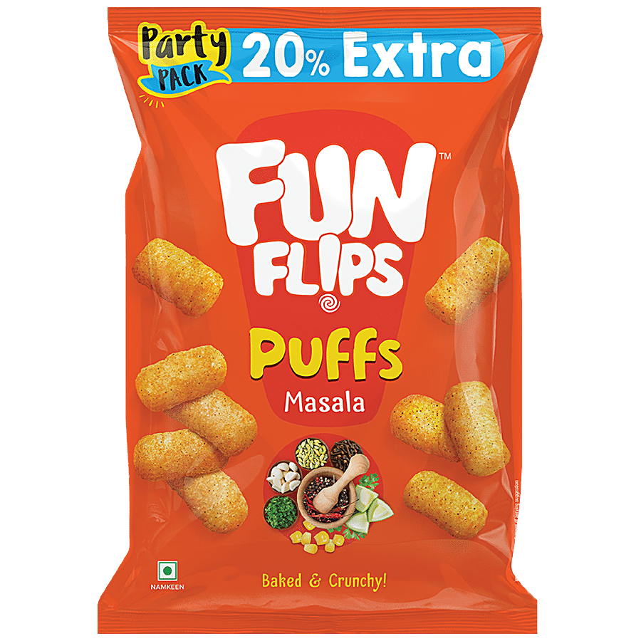 Fun Flips Puffs, Masala, Baked & Crunchy, Healthy Snacks, 75 G