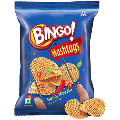 Bingo Hashtags, Spicy Masala, Unique Flavour, Crispy, 22.5 G Pouch