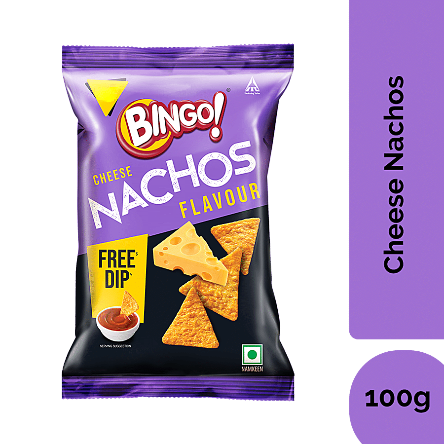 Bingo Nachos, Cheese Flavour, Thin & Crunchy Nacho Chips, Tasty Snack, 100 G