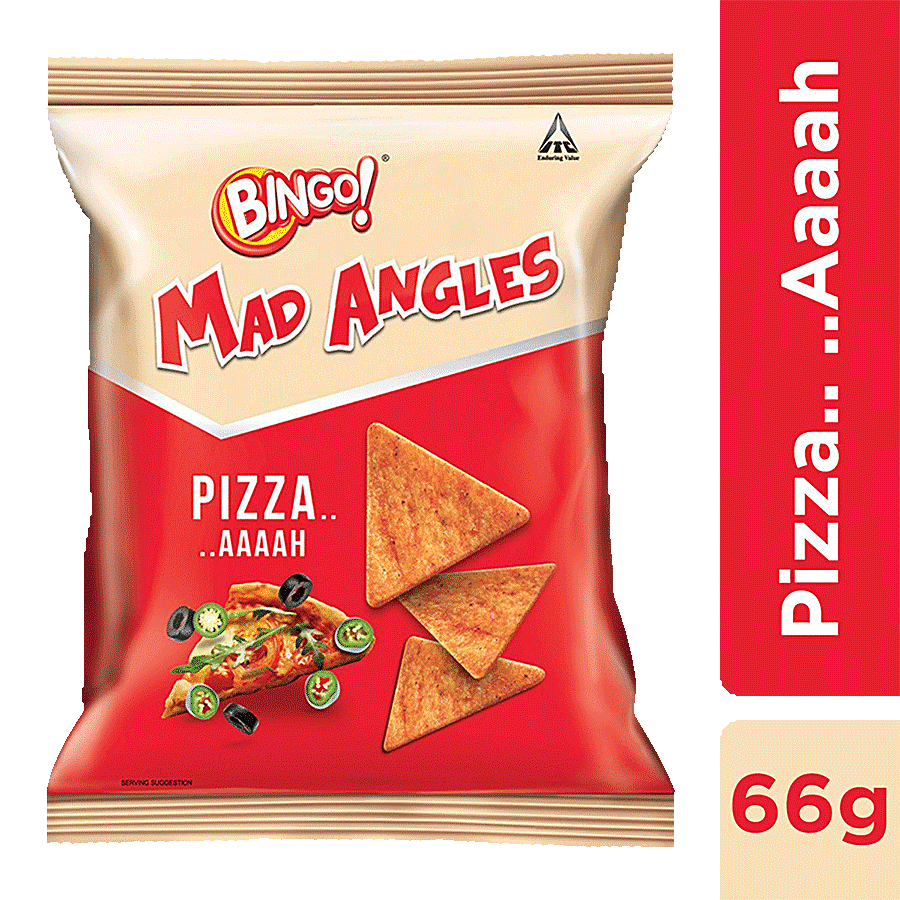 Bingo Mad Angles, Pizza Flavour, Corn, Based Crunchy Chips, Perfect For Snacking, 66 G